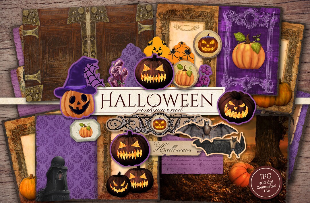 Halloween Junk Journal Kit (printable JPG Pages With Ephemera, Cover ...
