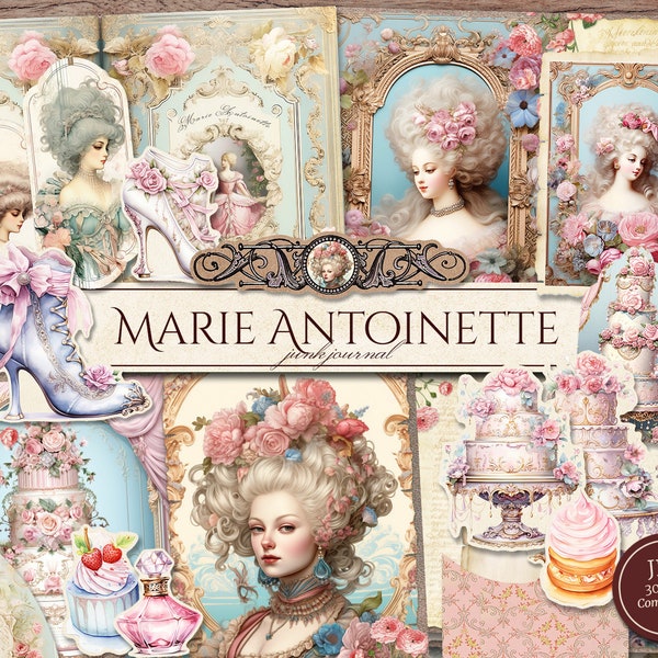 Marie Antoinette Junk Journal Kit (Printable JPG Pages with Ephemera, Tags), French Queen, France, Rococo Digital Paper, Digital Download