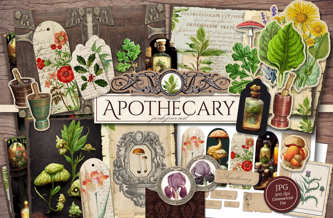 Apothecary Junk Journal Kit (printable JPG Pages With Ephemera, Cover ...