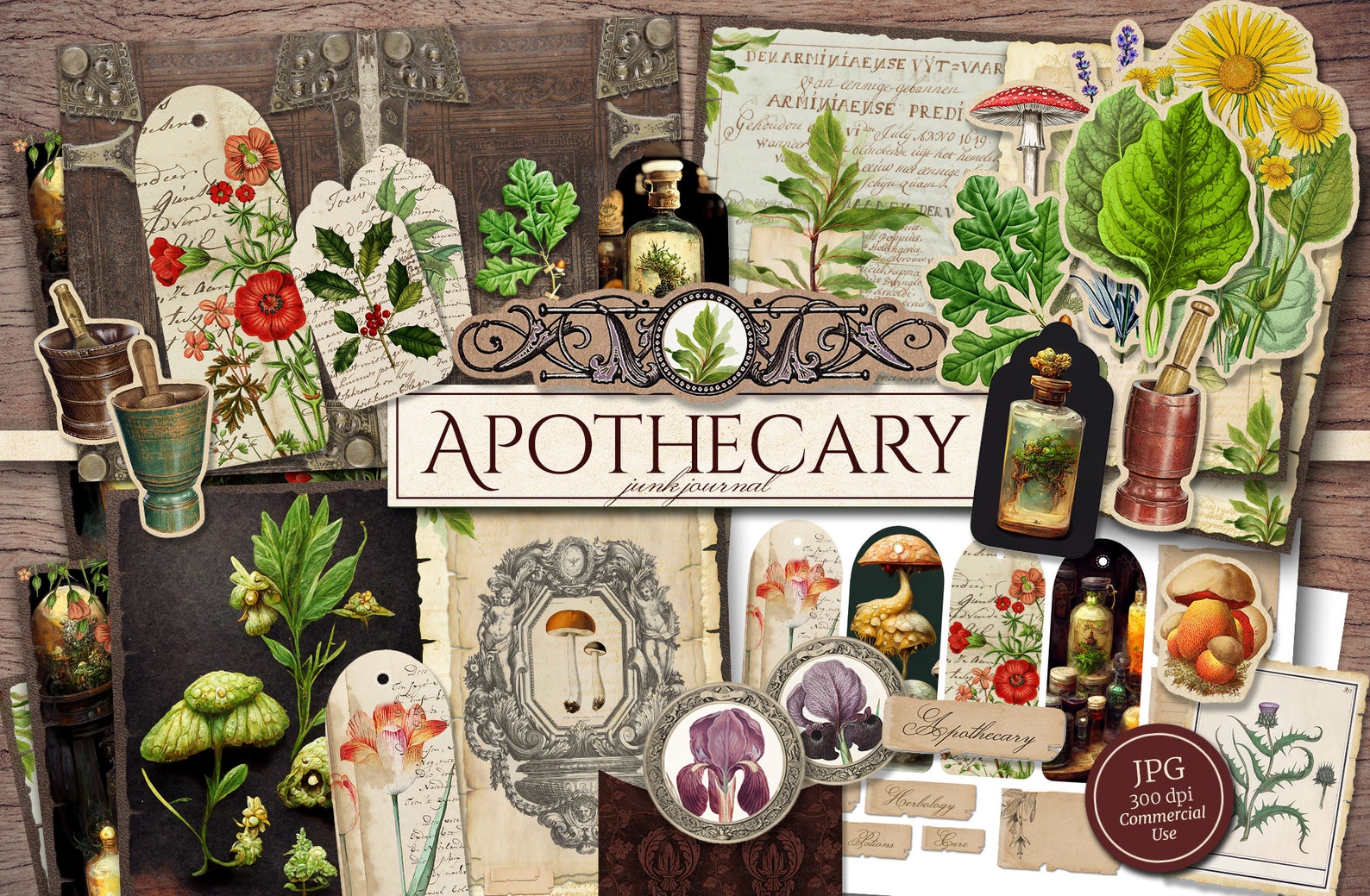 Apothecary Junk Journal Kit (printable JPG Pages With Ephemera, Cover ...