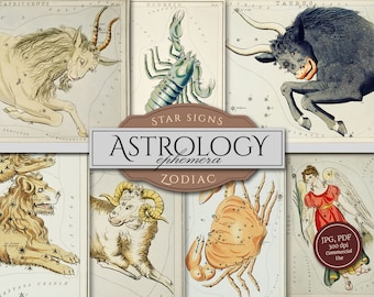 Astrology Clipart Ephemera (JPG, PDF Collage Sheets), Zodiac, Horoscope, Star Constellations, Astronomy, Digital Download for Commercial Use
