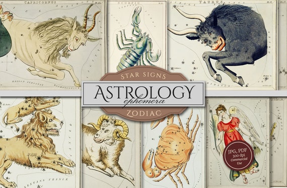 Astrology Clipart Ephemera (JPG, PDF Collage Sheets), Zodiac, Horoscope, Star Constellations, Astronomy, Digital Download for Commercial Use