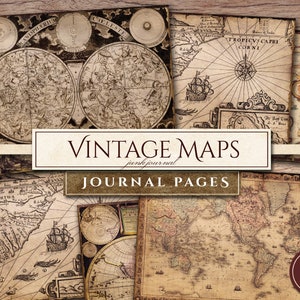 Printable Vintage Karte Junk Journal Papier (in JPG), alte Karte, gealtert, beunruhigte Seiten, nautisch, Grunge Reise digitales Papier, digitaler Download