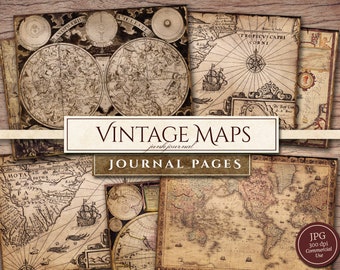 Printable Vintage Map Junk Journal Paper (in JPG), Old Map, Aged, Distressed Pages, Nautical, Grunge Travel Digital Paper, Digital Download