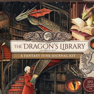 Kit diario spazzatura della biblioteca del drago (pagine JPG stampabili con effimeri, segnalibri), libri di lettura, carta digitale fantasy, download digitale