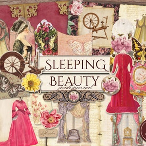 Sleeping Beauty Junk Journal Kit (Printable JPG Pages with Ephemera, Cover, Tags), Royal Palace, Princess Digital Paper, Digital Download