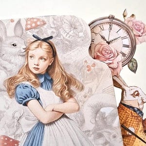 Alice im Wunderland Junk Journal Folio Kit: Innenseiten, Ephemera Taschen, Tabs (Interaktives Projekt mit Video Anleitung, digitaler Download)