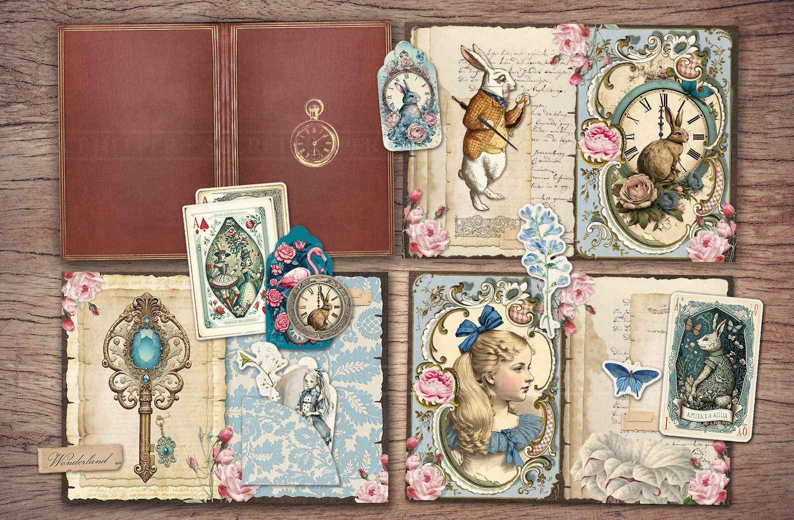 Alice in Wonderland Junk Journal Kit (printable JPG Pages With Ephemera ...