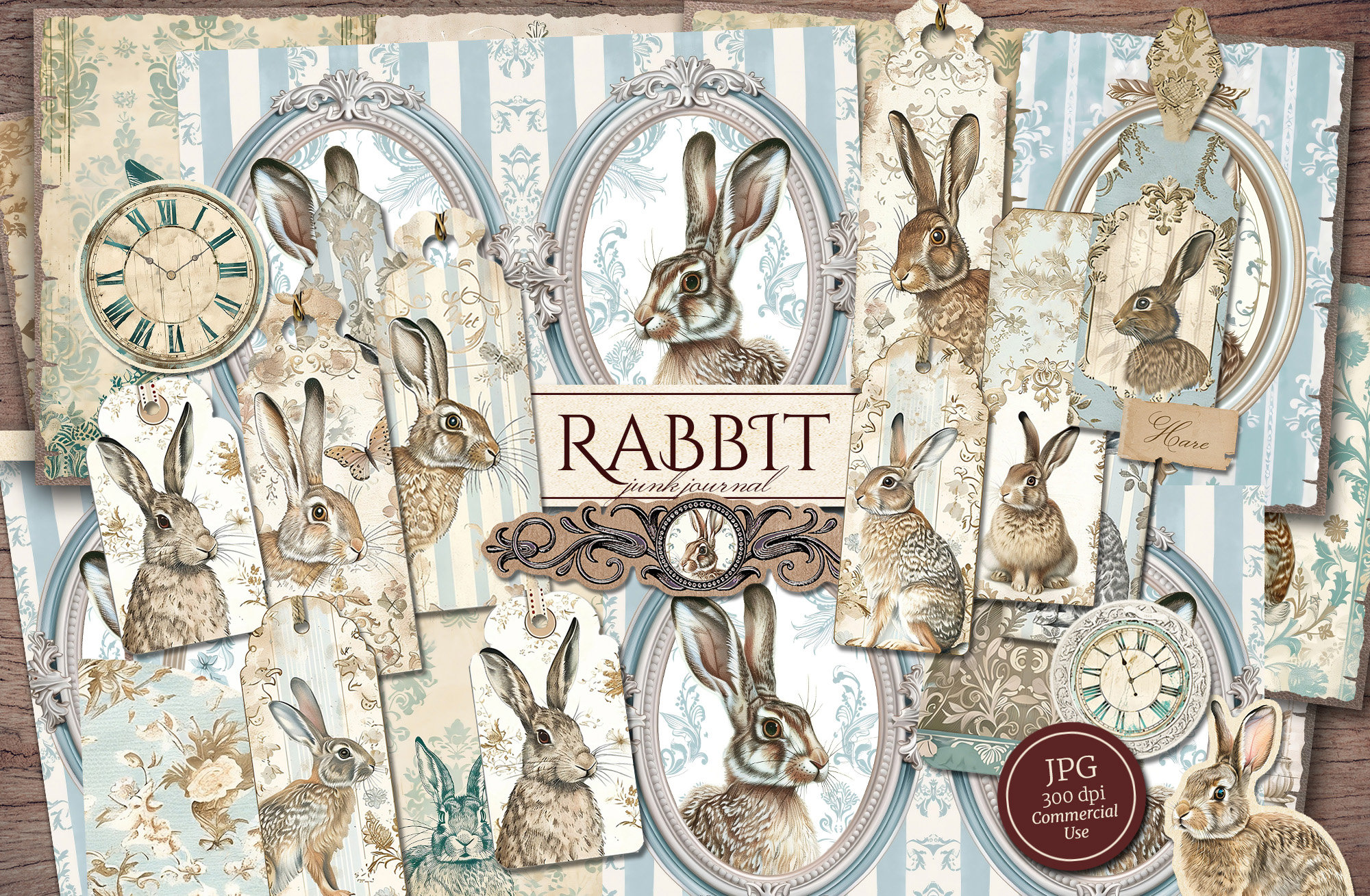 Joj Rabbit Stamps Rabbit Junk Journal Kit (printable JPG Pages With Ephemera, Tags ...