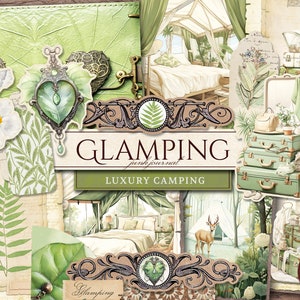 Glamping Junk Journal Kit (páginas JPG imprimíveis com coisas efêmeras, tags), férias, desintoxicação, relaxamento, papel digital para acampamento, download digital