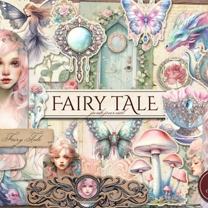 Fairy Tale Junk Journal Kit (druckbare JPG Seiten mit Ephemera, Tags, Lesezeichen), magisch, Pastel Princess Digital Papier, digitaler Download