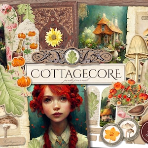 Cottagecore Junk Journal Kit (afdrukbare JPG-pagina's met efemere verschijnselen, omslag, tags), botanisch, digitaal papier, digitaal papier, digitale download