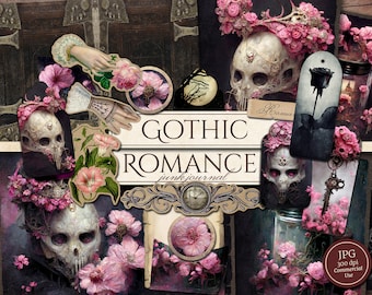 Gothic Romance Junk Journal Kit: Printable Pages, Cover, Ephemera Pockets, Envelope, Tags, Floral Skulls, Writing Paper (Digital Download)