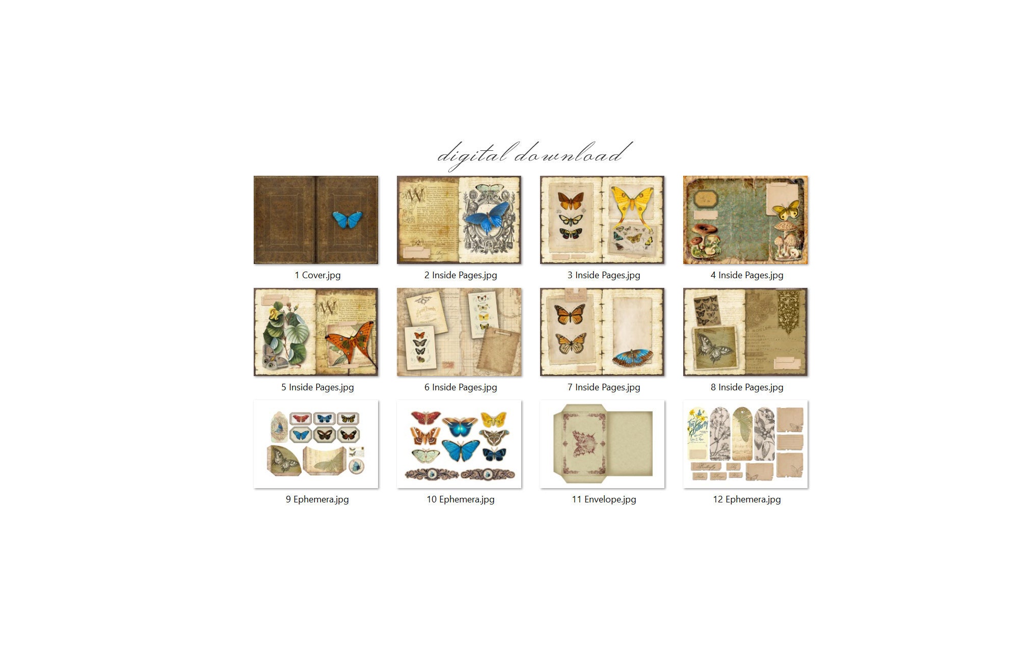 Butterfly Junk Journal Kit printable JPG Pages With Ephemera - Etsy ...