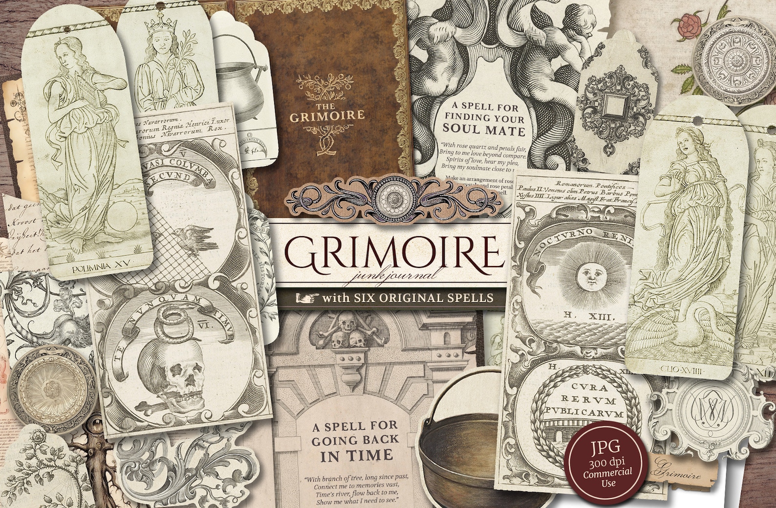 Grimoire Junk Journal Kit (printable JPG Pages With Ephemera), Spells ...