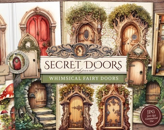 Secret Doors Junk Journal Kit: Utskrivbara Ephemera, Inside Pages, Fussy Cuts, Taggar, Fairy Tale Fantasy Woodland, (Digital nedladdning i JPG)