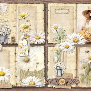 Daisy Junk Journal Kit Printable JPG Pages with Ephemera, Tags, Bookmark, Fussy Cut, Summer Floral, Flower Digital Paper, Digital Download image 3