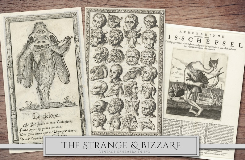 May include: A vintage illustration of a cyclops with a single eye and large ears playing a flute. The image is from a book titled "Le ciclope." The text below the image reads "Be Potipater et Sch Gictopient, fens manting peesce anciones Ond Die bure que er Lignage Quad, cey dil."