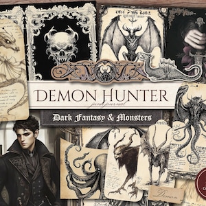 Kit de journal indésirable chasseur de démons (pages JPG imprimables avec éphémères, étiquette), Dark Fantasy, Monster Slayer, papier numérique occulte, téléchargement numérique