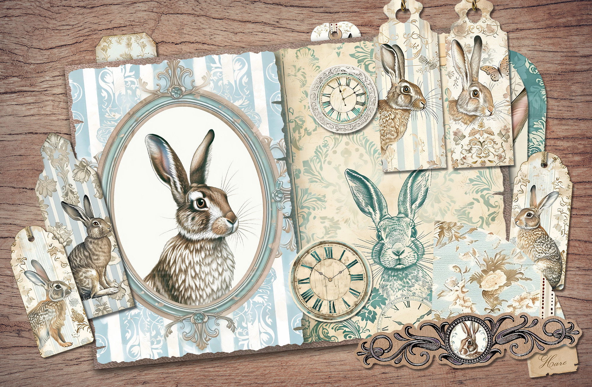 Joj Rabbit Stamps Rabbit Junk Journal Kit (printable JPG Pages With Ephemera, Tags ...