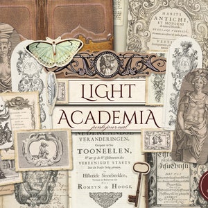 Light Academia Junk Journal Kit (páginas JPG imprimíveis com coisas efêmeras, tags), papel antigo, documentos, papel digital neutro, download digital