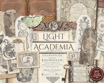 Light Academia Junk Journal Kit (afdrukbare JPG-pagina's met Ephemera, Tags), Oud papier, Documenten, Neutraal Digitaal Papier, Digitale Download