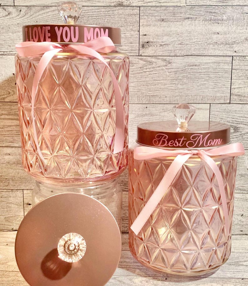 Jar Pink Ribbons Personalized Iridescent Glass Jar: Jeweled Lid, Gift for Mom - Etsy
