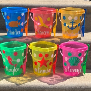 Personalized Glittery Sand Pail: Kids Beach Bucket with Shovel