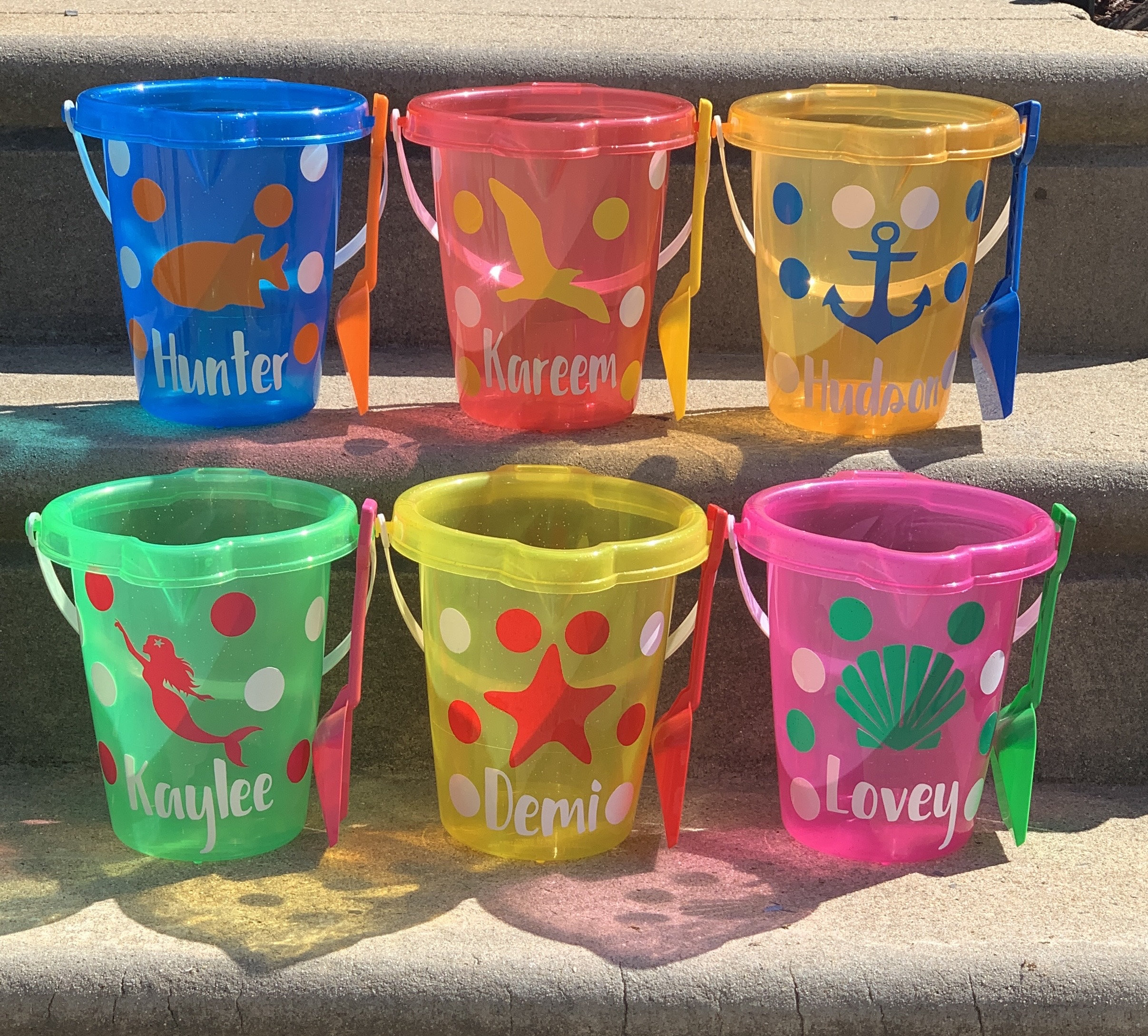 Personalized Glittery Sand Pail: Kids Beach Bucket with Shovel