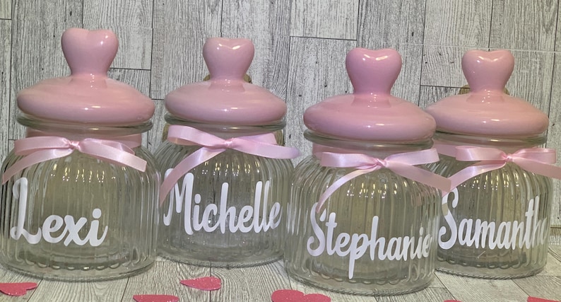 Jar Pink Ribbons Personalized Glass Jar With Pink Heart Lid & Ribbon - Etsy