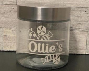 Personalized Glass Candy Jar with Stainless Steel Lid