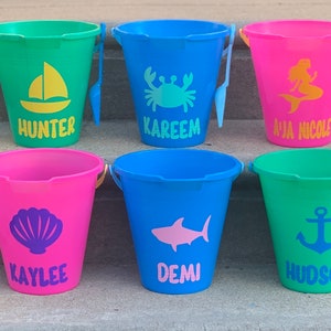 Personalized Beach Bucket with Shovel: Custom Decal Sand Pail