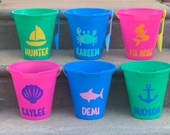 Personalized Beach Bucket with Shovel: Custom Decal Sand Pail