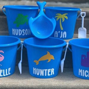 Personalized Blue Beach Bucket with Shovel & Sand Sifter