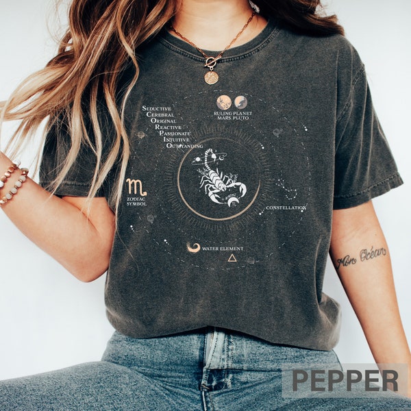 Scorpio Horoscope T Shirt Constellation Graphic Unisex Garment-Dyed T-shirt Water Element