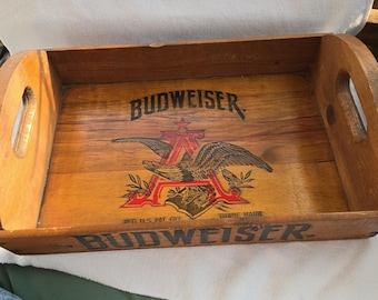 BUDWEISER Anheuser Busch Center Eagle Design Classic Wooden Serving Tray Handles