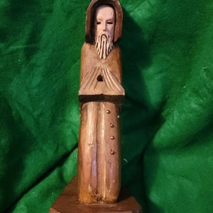 Hand Carved Wooden Folk Art Man in Robe Kneeling in Prayer 9.5 &quot; Tall