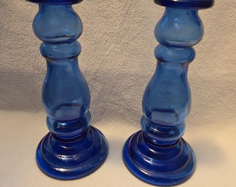 Portavelas azul grueso de 8 pulgadas