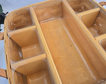 Bolsa cuadrada Peterboro Basket Co. de 35,5 x 10,2 cm (14" x 4") con asa de cuero.