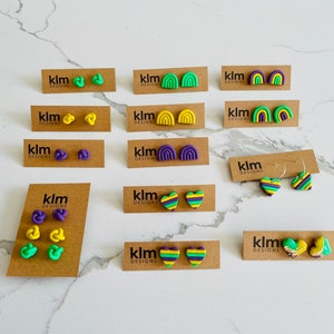 Rainbow Stud Mardi Gras Earrings l Mardi Gras Brights Collection l Polymer Clay Earrings l Lightweight Studs