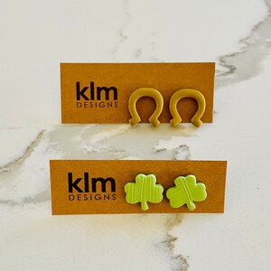 Lucky Charm Studs l  St. Patrick&#39;s Day Collection l Shamrocks & Horseshoes  l  Polymer Clay Earrings l Lightweight Studs