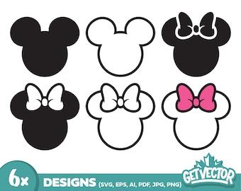 Silueta de orejas de Mickey y Minnie Mouse: SVG, PNG, clipart (descarga digital)
