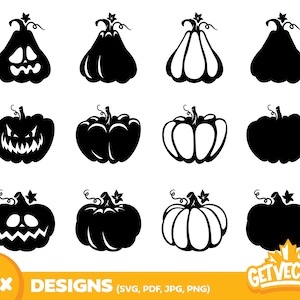 12x HALLOWEEN PUMPKINS (svg bundle, jack-o-lantern faces, pumpkin faces, cute halloween faces, pumpkins, fall, cricut cut files, silhouette)