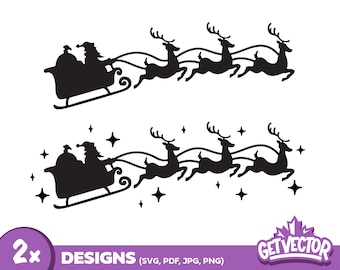 Gráficos de silueta de reno y trineo de Papá Noel: paquete SVG navideño