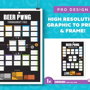 BIER PONG TURNIER (12x18 Druck, Bier pong Poster, Turnierbaum, Bier pong, Party Poster, Barkeeper, Bar Dekor, Bier pong Score Karte)