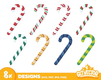 Arte vectorial de bastones de caramelo: paquete SVG navideño de invierno (8 diseños)