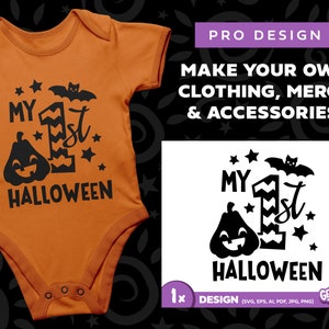 MY FIRST HALLOWEEN (svg design, first halloween, 1st halloween, jack-o-lantern, cute, baby, pumpkin, bat, cricut cut files, silhouette)