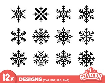 Paquete SVG de 12 copos de nieve: diseños navideños invernales (descarga digital)