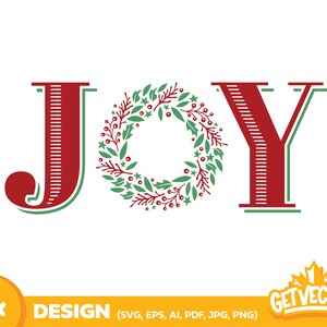 JOY WREATH (joy wreath svg, vector de navidad, invierno, vector de corona de alegría, corona de vacaciones, corona de navidad, archivos de corte cricut, silueta)