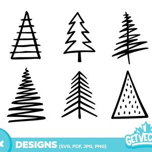 6 arbres de Noël pour griffonnages (lot de svg, Noël, hiver, gribouillages, sapin de Noël, arbres à feuilles persistantes, dessins, fichiers de coupe cricut, silhouette)